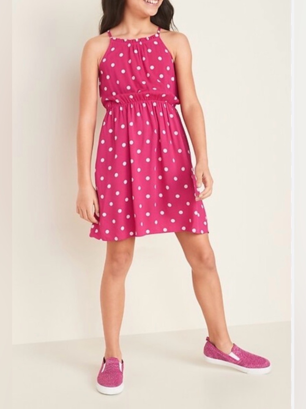 Kids Size 5 Hot Pink Polka Dot Summer Dress – White Polka Dot Casual Sundress